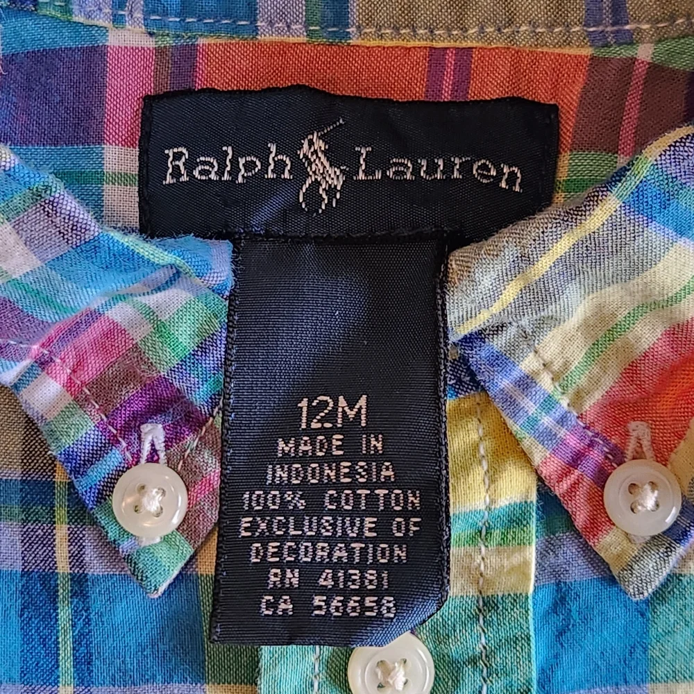 Ralph Lauren infant Madras SS button-down and Chino bundle Size 12 months